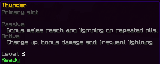 Tooltip on the primary slot showing passive, active, level, and status