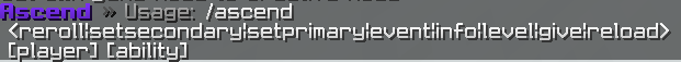 The /ascend usage message in chat listing every subcommand